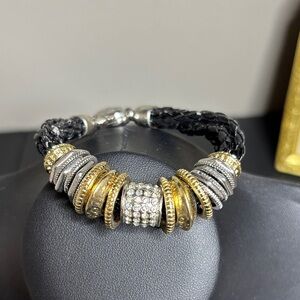 Chico’s Braided Leather Two Tone Bracelet
